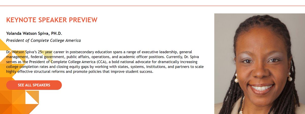 CompleteCollege's tweet photo. ASPIRE22 is the industry conference that brings together higher education professionals on a mission to advance student success. CCA's Yolanda Watson Spiva is proud to attend as the keynote speaker today: https://t.co/HhbJEg3rwo
#CCADoesTheWork #Aspire22 https://t.co/k6fSGgMvfF