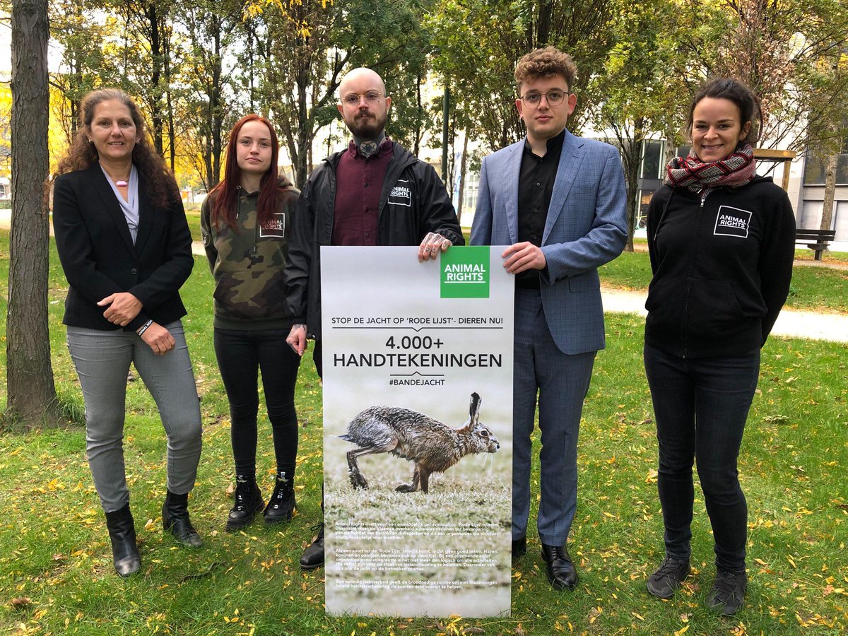 AnimalRightsBE's tweet photo. Deze ochtend hebben we onze petitie tegen de jacht op 'Rode Lijst' -dieren ingediend bij de adviseur van het kabinet van Vlaams minister van Omgeving @Zu_Demir.

Het is volstrekt contradictorisch om de jacht op een diersoort die bedreigd is, te laten doorgaan. #bandejacht https://t.co/94whaILy10