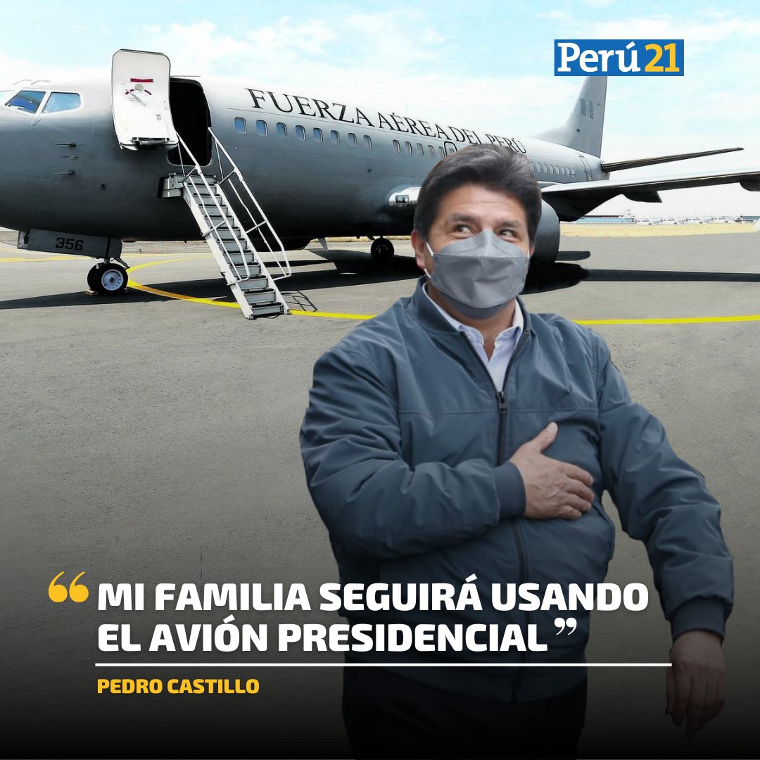 peru21noticias's tweet photo. A SU ANTOJO 💁‍♀️

🚨El mismo que en campaña electoral prometió vender el avión presidencial y usar el dinero en salud y educación, esta vez tiene una mirada distinta sobre la asignación de las aeronaves del Estado a Palacio de Gobierno. https://t.co/F6tNntRoBz https://t.co/AtoZP7ZTJG