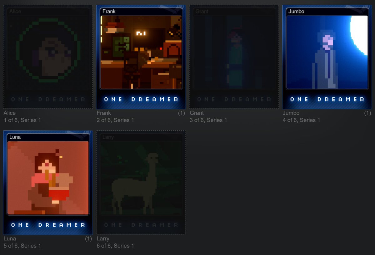 One Dreamer released 1 month ago! 🎉

Finally got the trading cards + community assets approved!