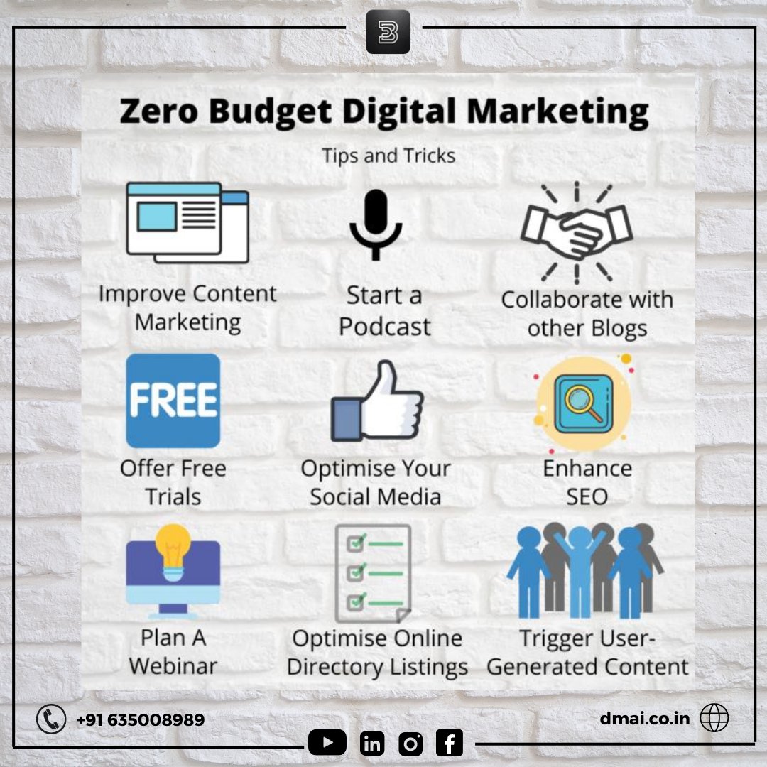 DMAI_Official's tweet photo. Zero budget digital marketing tips and tricks 
#digitalmarketing #digitalmarketingtips #digitalmarketingstrategy #digitalmarketingexpert #sociamediamarketing https://t.co/NlYWdJCxAN