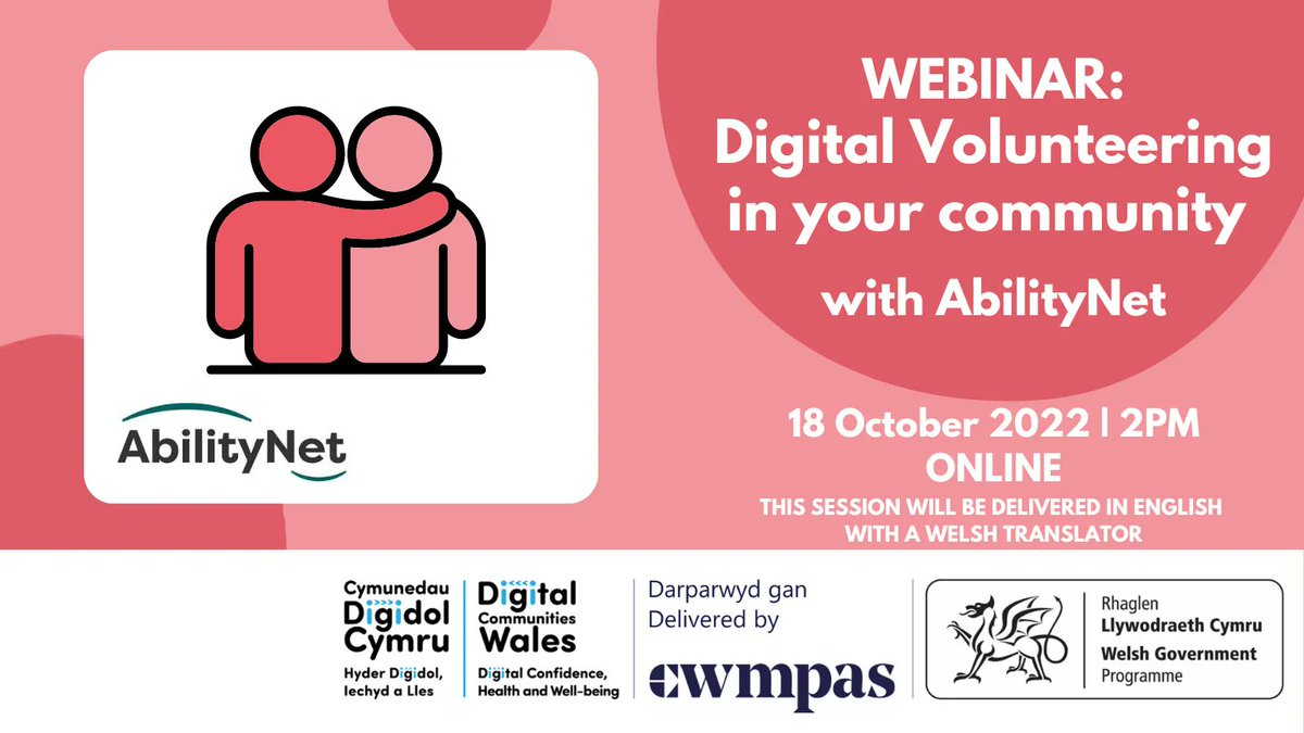🔮 Next Tuesday｜2pm (18th October)

Digital Volunteering in your community with <a href="/AbilityNet/">AbilityNet</a> (ENG/WELSH)

🤝 Introduction to the digital inclusion agenda
🤝 What’s involved in being a digital volunteer
🤝 Volunteering resources for your community

🔗: buff.ly/3Mh2qHf