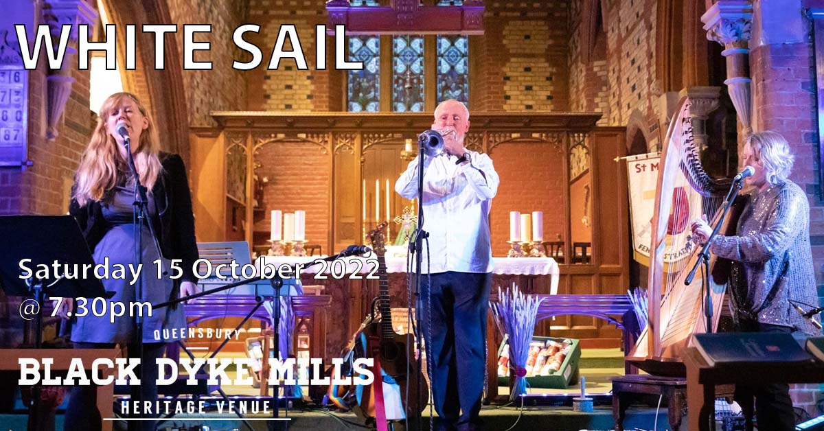 Live at the mill this Saturday 15 October are @White_Sail_Band. 'This is music that is good for the heart and the soul, a tonic we all need these days'. skiddle.com/e/36134530