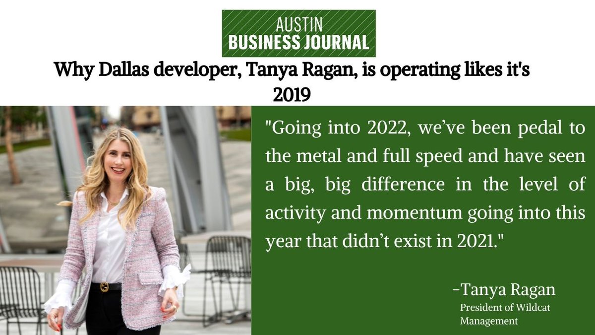 Thank you @austin_business_journal for the feature. Read why we’re full speed ahead. We are revved up and moving and operating like it’s 2019.

🔗bizjournals.com/dallas/news/20…

 #WildcatMgmt #TeamWildcat #WildcatInTheNews #RealEstateOutlook #realestate