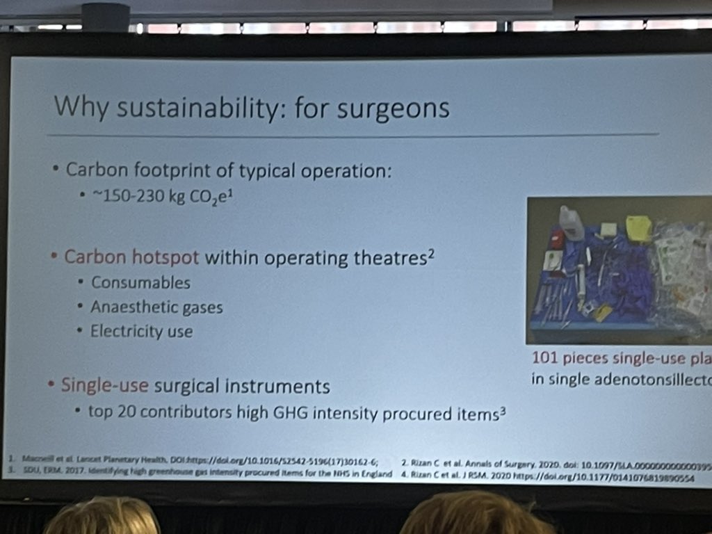 alexiskeech's tweet photo. The NHS is responsible for 2% of world’s plastic production, a typical operation produces 150-210kg of CO2e. Time to change for a @GreenerNHS 

@chantelle_rizan at the @club_csc event https://t.co/g2WQ6Mecp9