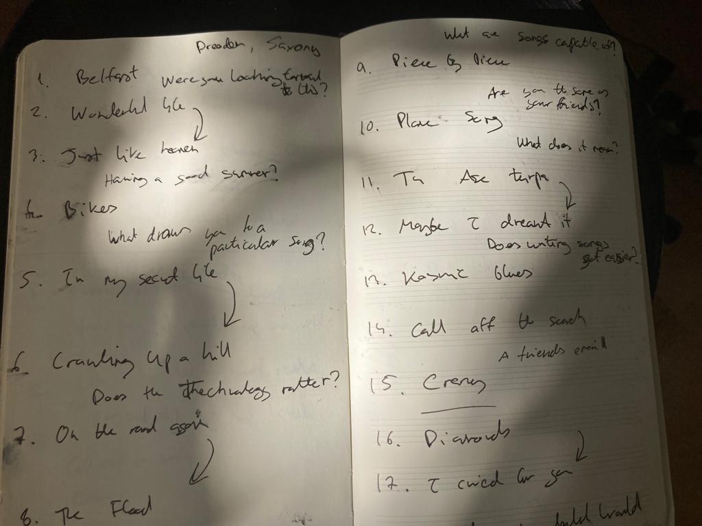 Before going onstage I love to think about what I’m going to say. Rather than writing out script prompters I just write questions and answer them on stage. Talking in between songs is a very different skill and it’s taken me a long time to get remotely comfortable with it. 🖋