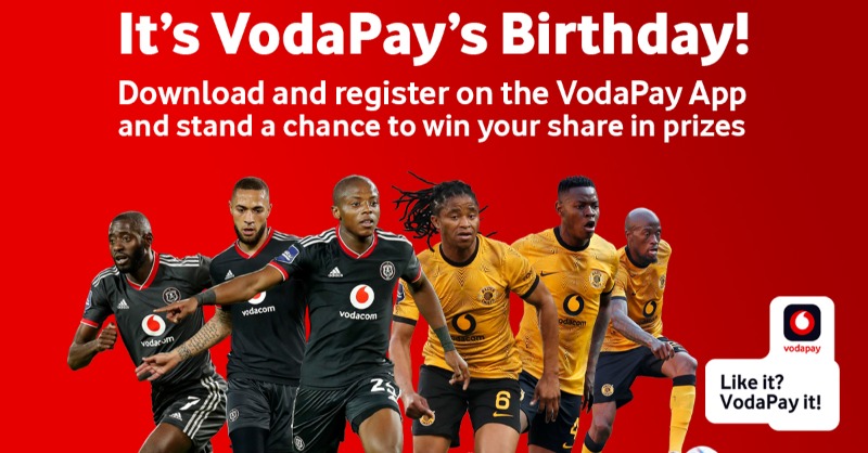 Vodacom's tweet photo. Diski fam, @VodaPay is turning 1 this month and they want to celebrate with you. Download and register on the VodaPay App and enter our #VodaPayTurns1 competition for the #SowetoDerby. You stand a chance to win a grand prize of R100 000. You like it, VodaPay it!