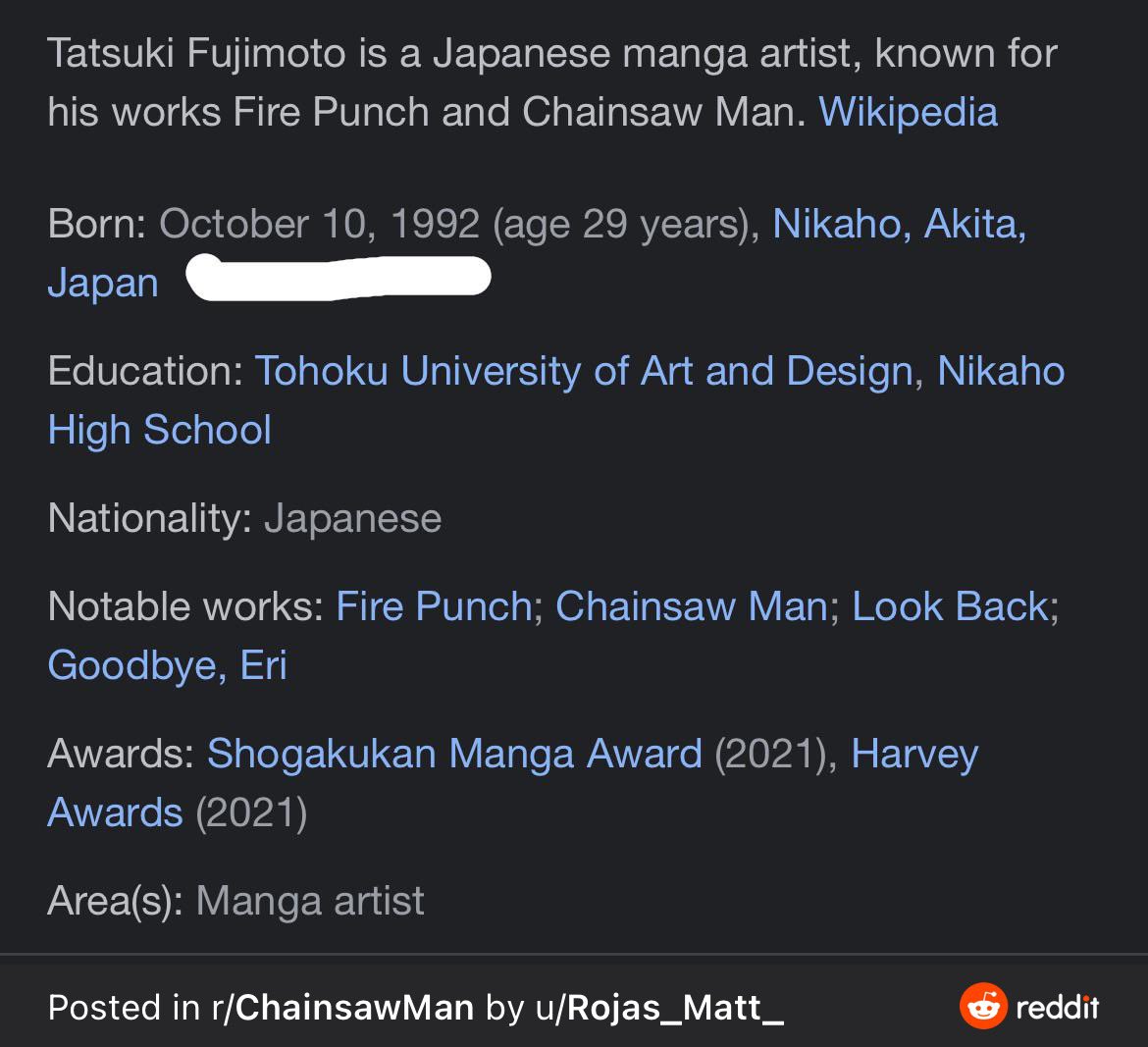 AttackOnSara's tweet photo. I share my birthday with the creator of #chainsawman coincidence I think not https://t.co/dueObmGiKA