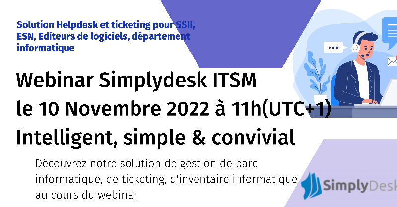 SimplyDesk's tweet photo. Webinar Ticketing et helpdesk
Découvrez notre solution ITAM pour la gestion de votre parc informatique et les réclamations des clients.
Inscrivez-vous.
#ticketing #helpdesk #ITSM #ITAM
