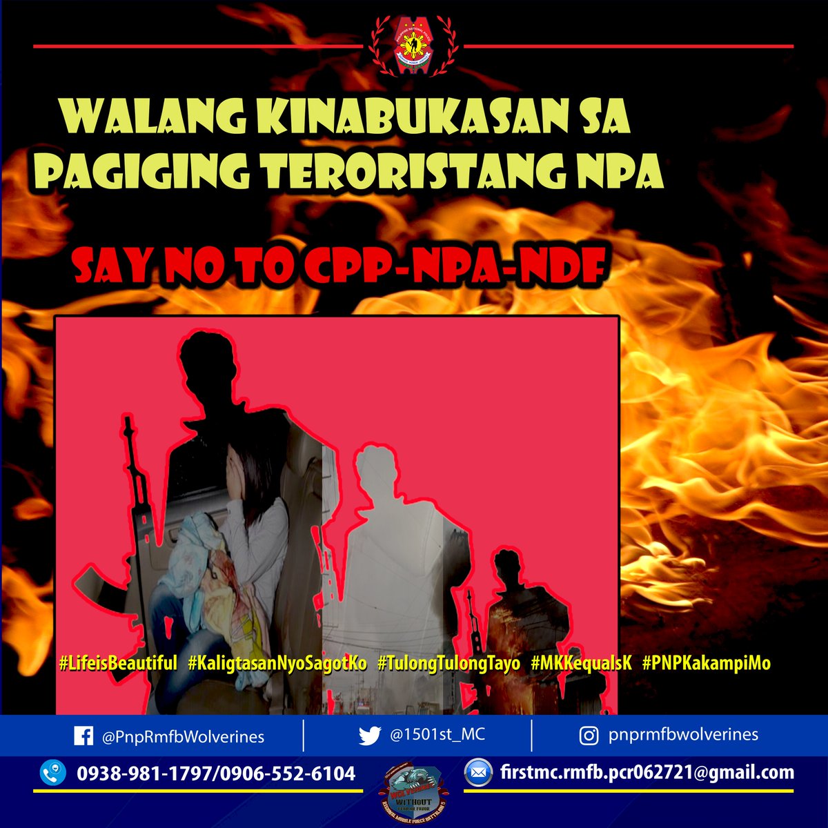 1501st_MC's tweet photo. WALANG KINABUKASAN SA PAGIGING TERORISTANG NPA
SAY NO TO CPP-NPA-NDF

#LifeisBeautiful2022
#KaligtasanNyoSagotKo
#TulongTulongTayo
#MKKequalsK
#PNPKakampiNyo https://t.co/Qg9PHHNLms
