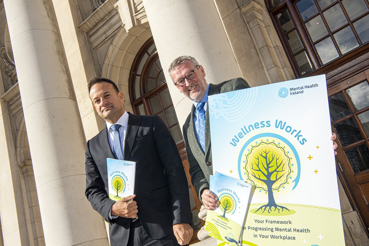 MentalHealthIrl's tweet photo. We were joined by Tánaiste @LeoVaradkar to announce our new #workplace framework ‘Wellness Works' on #WorldMentalHealthDay to equip employers & staff with the tools to manage & understand #mentalhealth challenges in the workplace. Read more: https://t.co/FBMcgguGO1 https://t.co/H46W9CKgNp