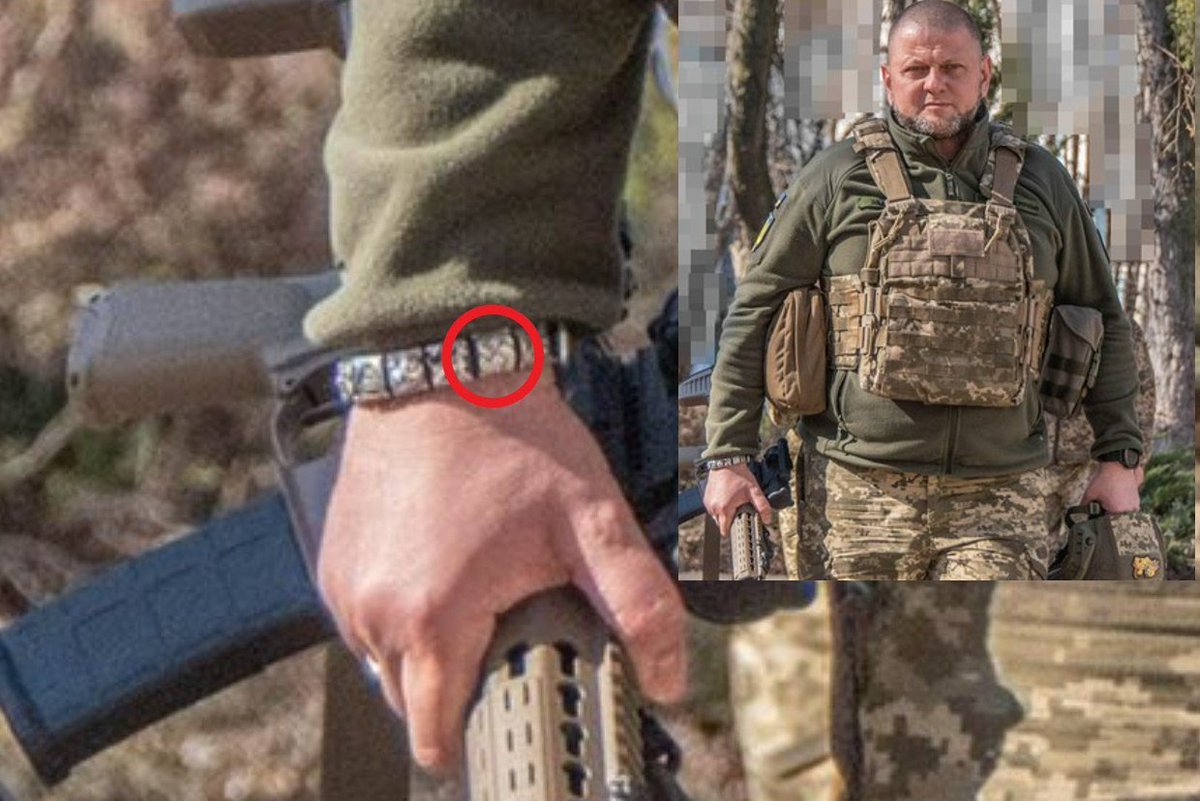 NoweAteny's tweet photo. Gen. Valery Załużny, herszt armii ukraińskiej paraduje ze swastyką w bransoletce, prezentując swą afiliację przy nieboszczyku Hitlerze.
#Norymberga2 #StopUkranizacjiPolski #JewTaboo #Jewensky #Ukraine https://t.co/V7CE5Zo7WR