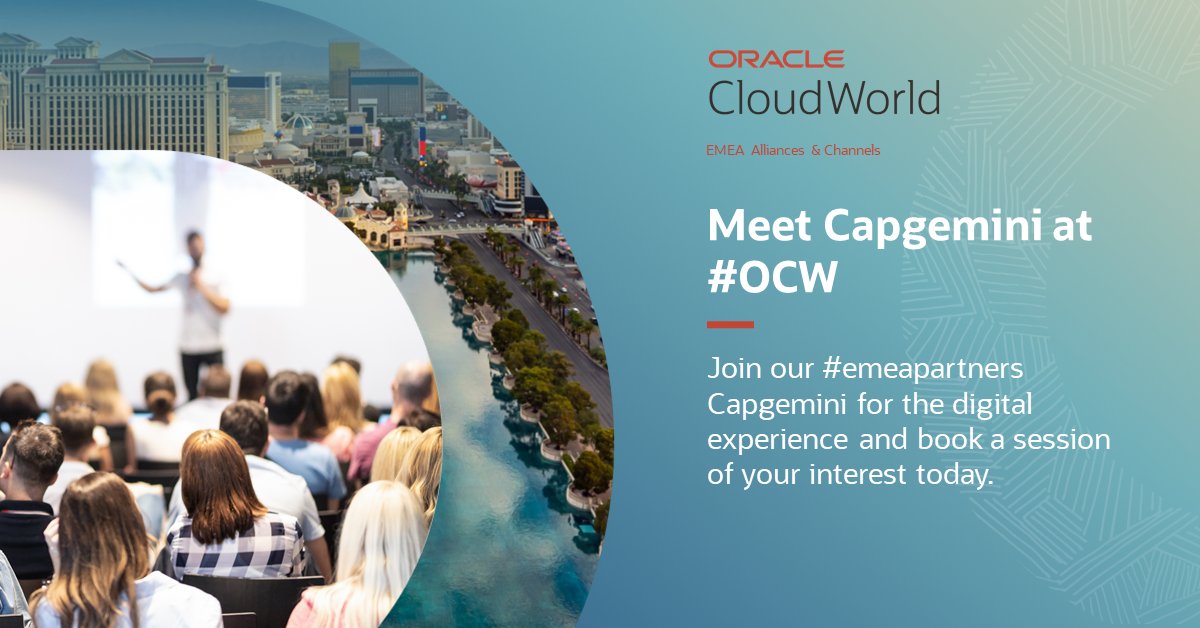 oracleemeaps's tweet image. #Accelerate your #cloudjourney with a trusted partner who is with you all the way. Meet our #emeapartners @CapgeminiUK at Oracle #CloudWorld 2022 and book your session of interest TODAY! bit.ly/3CFyCAY #OCW