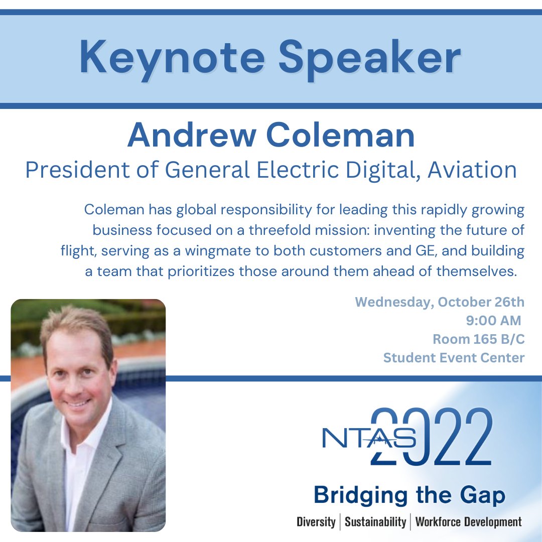 In honor of NTAS beginning in two weeks, we would like to highlight one more of our Keynote Speakers, Andrew Coleman! 🦅✈️ #NTAS2022