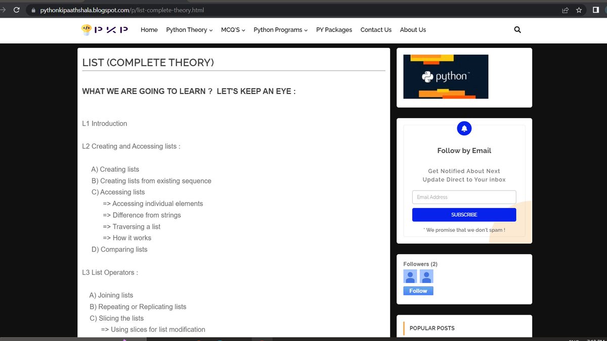 TechProgramer's tweet image. Hello students, new List complete theory portion is been uploaded in the website PKP PyTHon Ki PaaTHshala. Check it out right now to solve your doubts regarding lists in python - pythonkipaathshala.blogspot.com/p/list-complet…