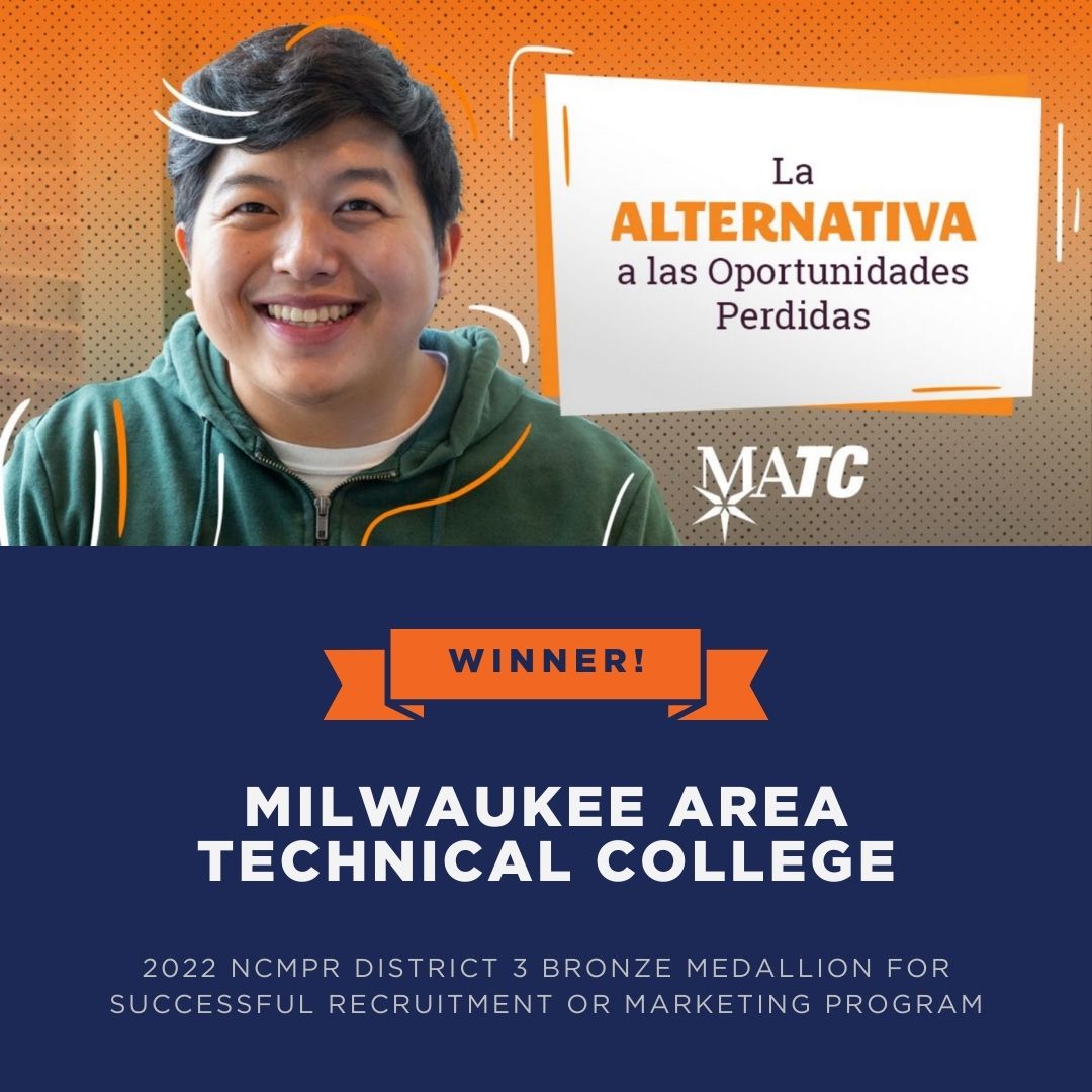 vispoint's tweet photo. We're honored to have partnered with @matcmilwaukee on their award-winning campaign! They won two NCMPR District 3 awards this year, including gold for their social media or online marketing campaign.

#highered #higheredmarketing #ncmpr #awardwin https://t.co/4x4wWWe1qR