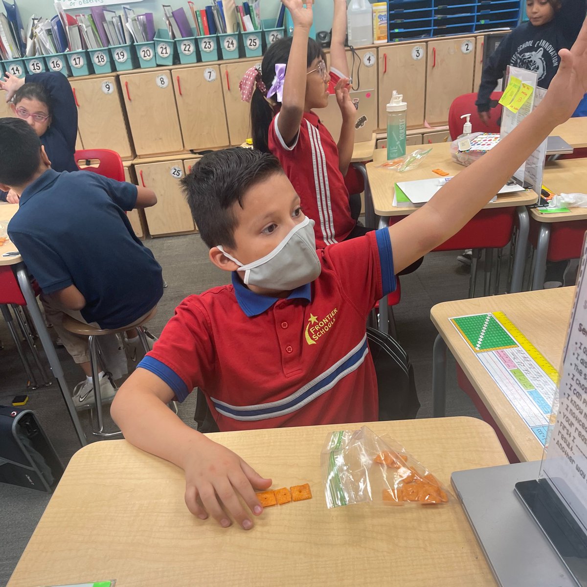 FrontierSchools's tweet photo. Take a look at our FSI Middle Tigers in Ms. Jolly's class using Cheez-Its to help grasp the concept of square units when solving for the area in Math. 🧮

What a fun (and yummy 😋) way to learn about square units! #FSIMiddle #Math https://t.co/9fnJC1fZxc