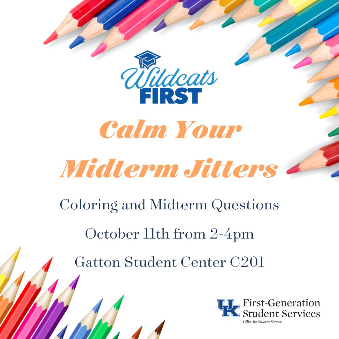Come color your midterm jitters away with us! Free colored pencils while supplies last!