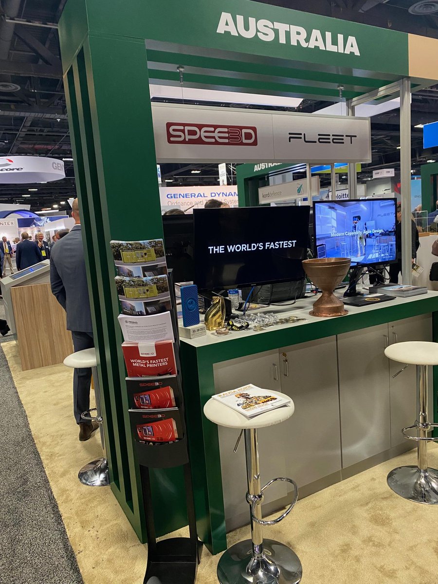 OfficialSPEE3D's tweet photo. First Day at #AUSA2022. Find us at the Team Defence Australia #625 booth and see our LightSPEE3D on display + various Defence applications manufactured using #SPEE3D technology.
#manufacturing #coldpsray #Defense #USMarines @AUSAorg @Austrade https://t.co/3agAHaLlX9