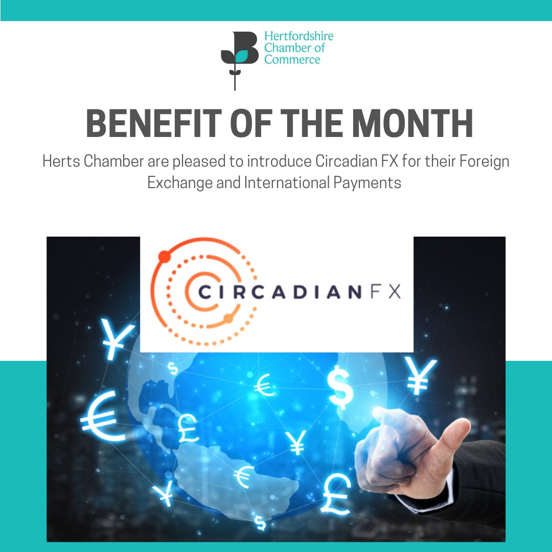 HertsChamber's tweet photo. The October #benefitofthemonth provides members with a free and no-commitment FX Health check to identify any improvements that can be made to the member’s FX and international payments solution.  

@circadian_fx 

https://t.co/kI230j8X5b

#KeeptheHeartinHerts https://t.co/oLBLNa7uSI