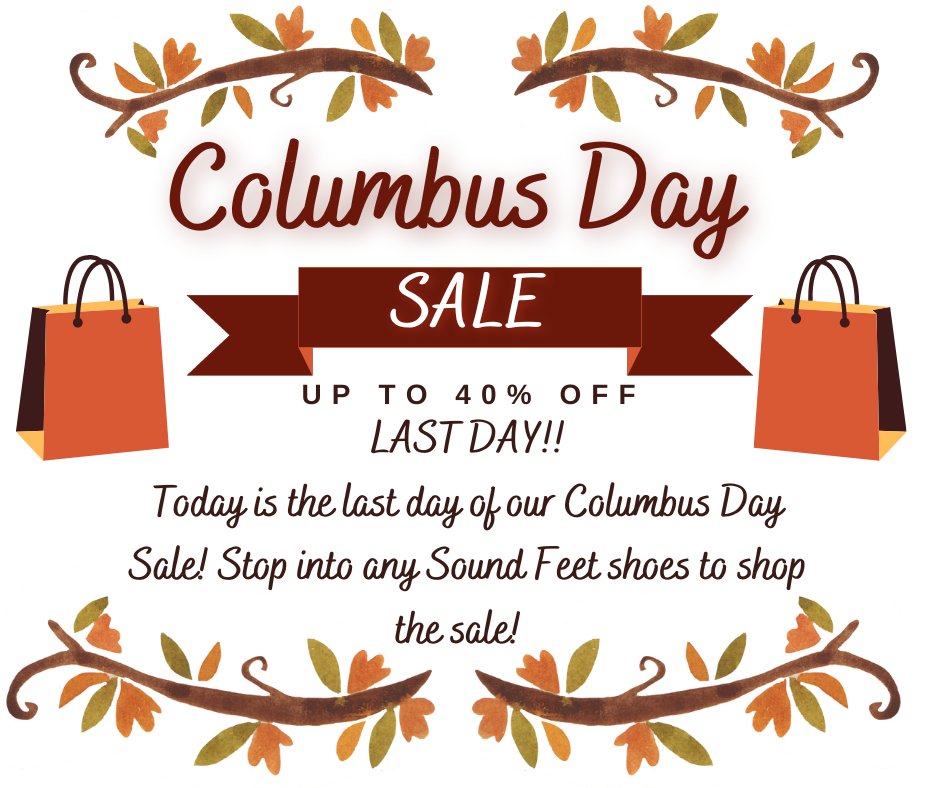SoundFeet's tweet image. This is the last day of our Columbus Day sale! Stop in and see us and save BIG!! We hope to see you real soon!
#showoffyoursoundfeet #columbusdaysale #sale #tentsale #edenton #greenville #obx #nagshead #duck #corolla #kittyhawk #powellspoint
