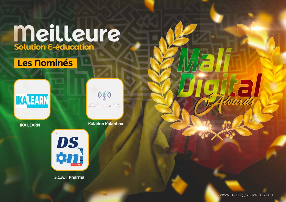 AwardsMali's tweet photo. Découvrez les nominés de la catégorie #Meilleure #Solution E-éducation et votez pour la solution de votre choix ici https://t.co/U3tvrCq3AD
#MDA2022 #Awards #education #solution #salon #Numérique #TT223 https://t.co/lbwiWJj7ze
