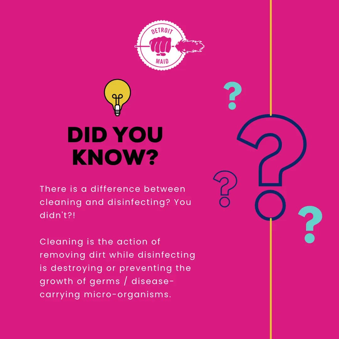 DetroitMaid's tweet image. Should you be cleaning or disinfecting? 🤔 Not sure? We can take care of it either way.😌 Book your #DetroitMaid appointment here buff.ly/3TrkaST! 

#cleaninghacks #hacks #cleaningtips #cleaningservice #housecleaning #cleanbreak #tips #cleaningapp #michigan #clean
