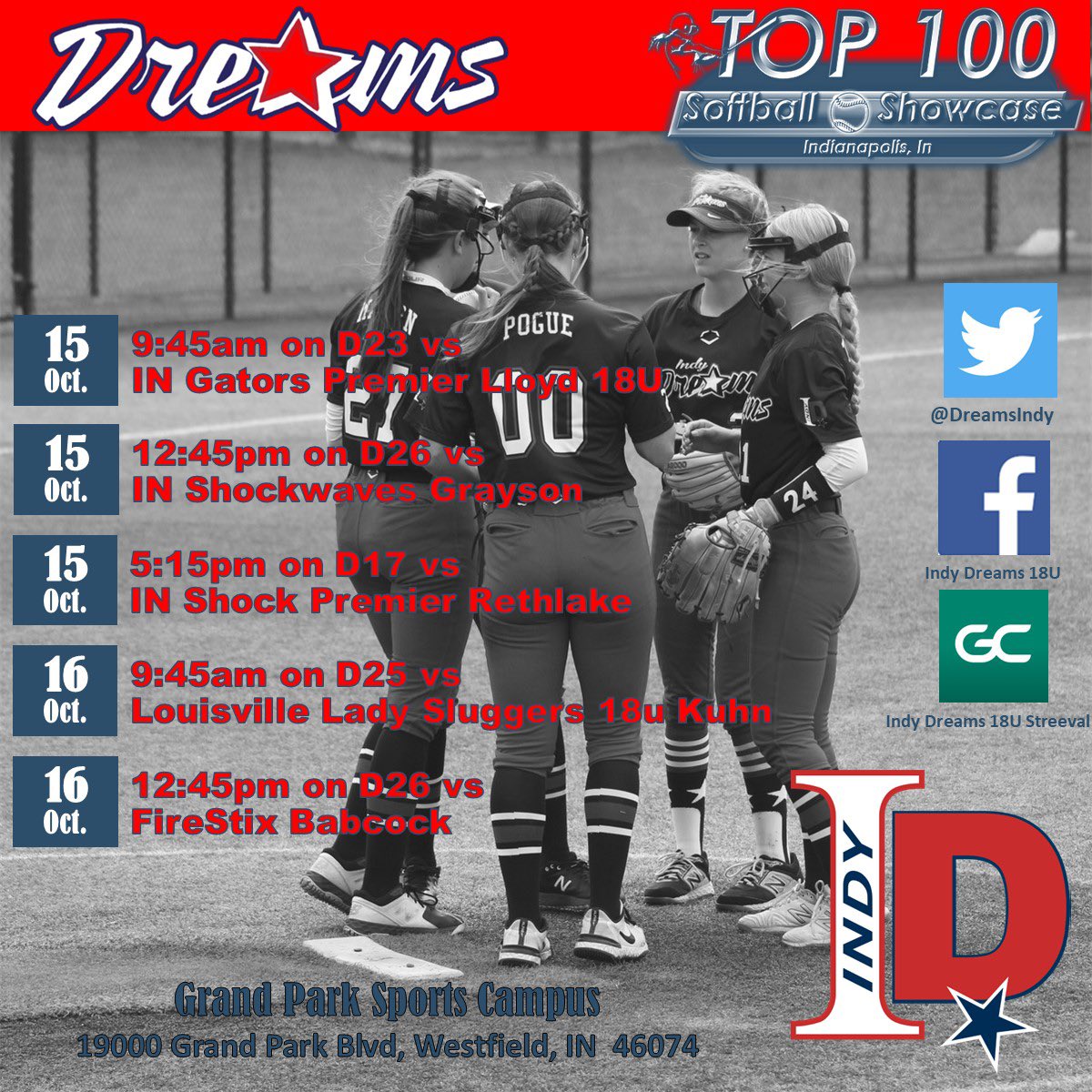 DreamsIndy's tweet photo. Dreams are headed to Grand park this weekend! All games will be played in Eastern Time! #chasingthem @IndyDreamsSoft1 @IndianaSBLive @CoastRecruits @Los_Stuff @StriveSoftball @TopPreps @LegacyLegendsS1 @DfwSho @D1Uncommitted @IndyUncommited @SoftballConnect https://t.co/vgkpDPA5ft