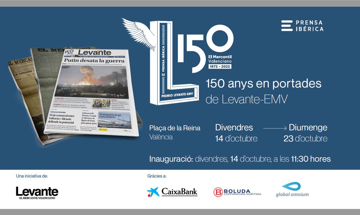 Si divendres pel matí estàs pel centre de València solament dir-te que inaugurem una exposició molt especial. Hem triat 150 portades que recullen moments històrics, notícies i imatges que, sense dubte, no ens deixaran indiferents. 11.30 h en la Plaça de la Reina T'esperem! 📰✒📸
