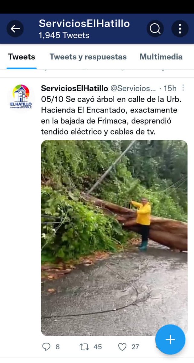 asousa70's tweet photo. @PC_ElHatillo @PCADMiranda  buenos días ayuda con este árbol es urgente cortarlo y quitarlo de la única vía que queda de acceso #HaciendaElEncantado @HaciendaElEnca1 @BomberosMiranda https://t.co/CtW9HKiDG9