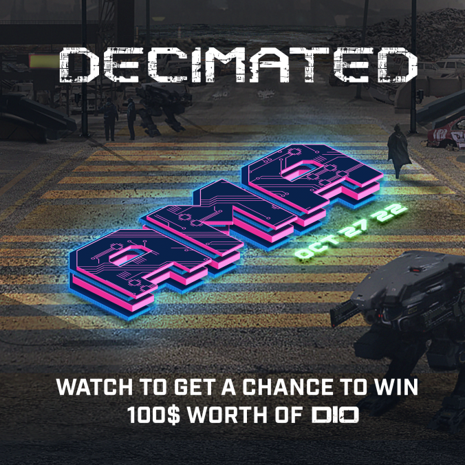 decimated_game's tweet photo. We are happy to announce our next AMA!
WHEN? - 27/10/22
WHERE? - Twitch / Discord
HOW? - Submit your Qโs on #askaquestion on our Discord: https://t.co/sFufmFgQEe
We will be giving $100 in DIO away during the live stream so make sure you tune in!
#ama #gamingama #twitchevents https://t.co/5uopR5nF6O