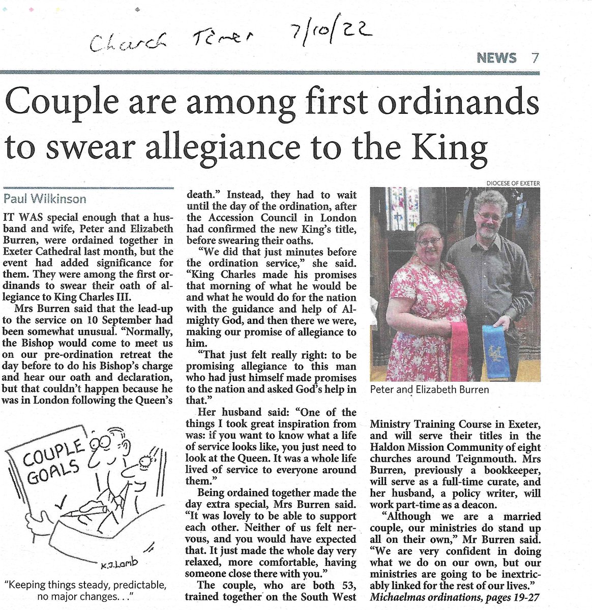 HaldonMission's tweet photo. Lovely piece about Revs Peter &amp; Elizabeth Burren, our new curates, in the new edition of @ChurchTimes.

@CofEDevon #swmtc https://t.co/bbRPI1NnhC