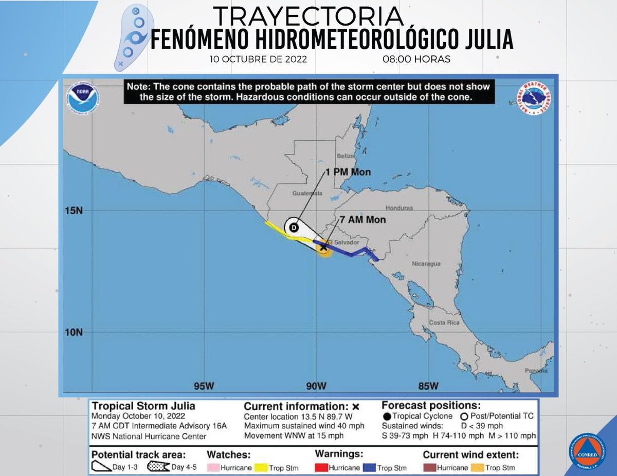 PublinewsGT's tweet photo. #AHORA Según la @ConredGuatemala, la tormenta tropical Julia se encuentra a 60 kilómetros aproximadamente de Jutiapa | Vía @ConredGuatemala https://t.co/q4R2nx8q7O