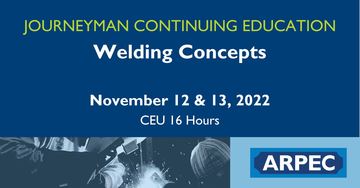 ArpecSchool's tweet image. Don't wait, register for Welding Concepts on November 12 &amp;amp; 13. Learn about different welding concepts. This course is intended for pipefitters/welders only &amp;amp; limited to 10 members. Earn 16 hours in CEU. 

Register here conta.cc/3xuZErX.

#arpecschool #ARPEC #mcasfla #lu725