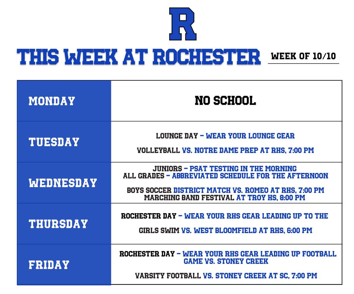 RHSFalcons's tweet photo. Another busy week at RHS! @SOFisgood, you are going to be busy! #CharacterTraditionAchievement https://t.co/etbFTJbHp5
