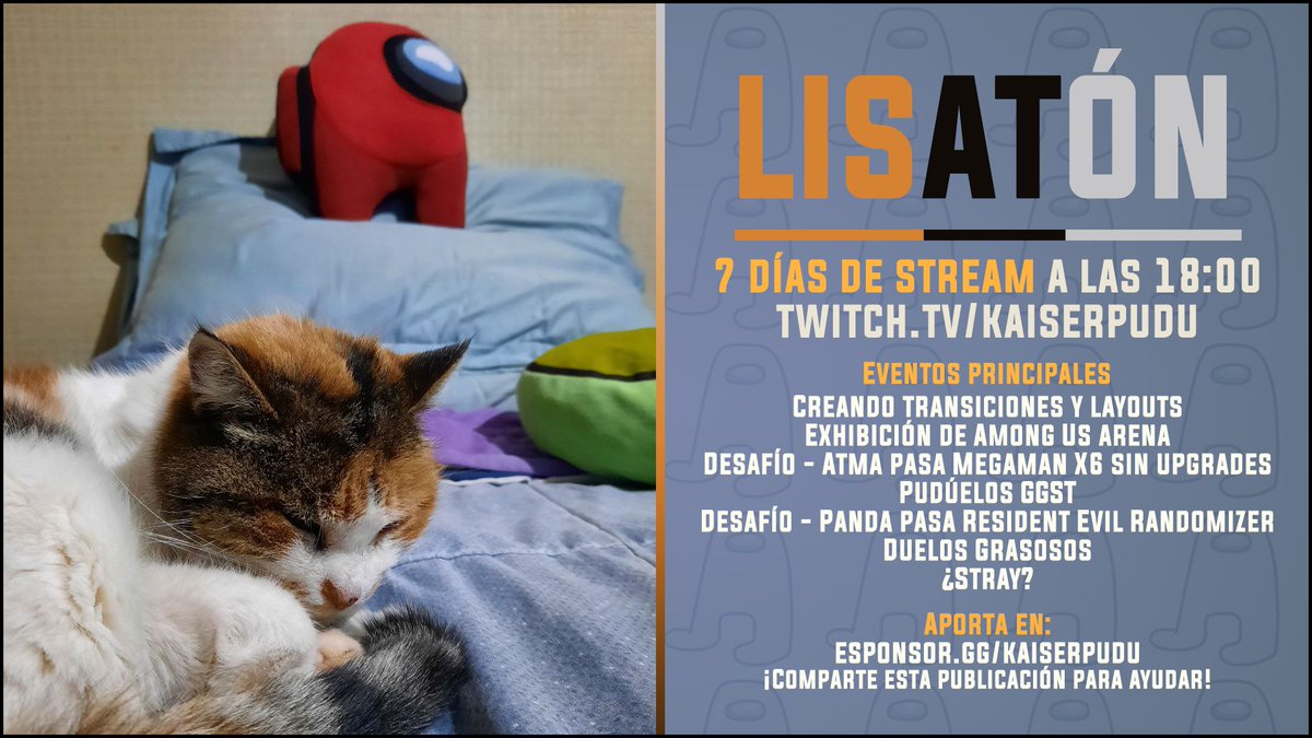 KaiserPudu's tweet photo. ¡Hoy empezamos la #LISATON! Una serie de streams para no quedar tan pato luego de la operación de Lisa 🦆

¿Te gusta mi contenido y quieres apoyar por esta causa? Dona y revisa los detalles en: https://t.co/zki4gX0bXJ

¡Nos vemos a las 18:00! https://t.co/ei38dz2fD6