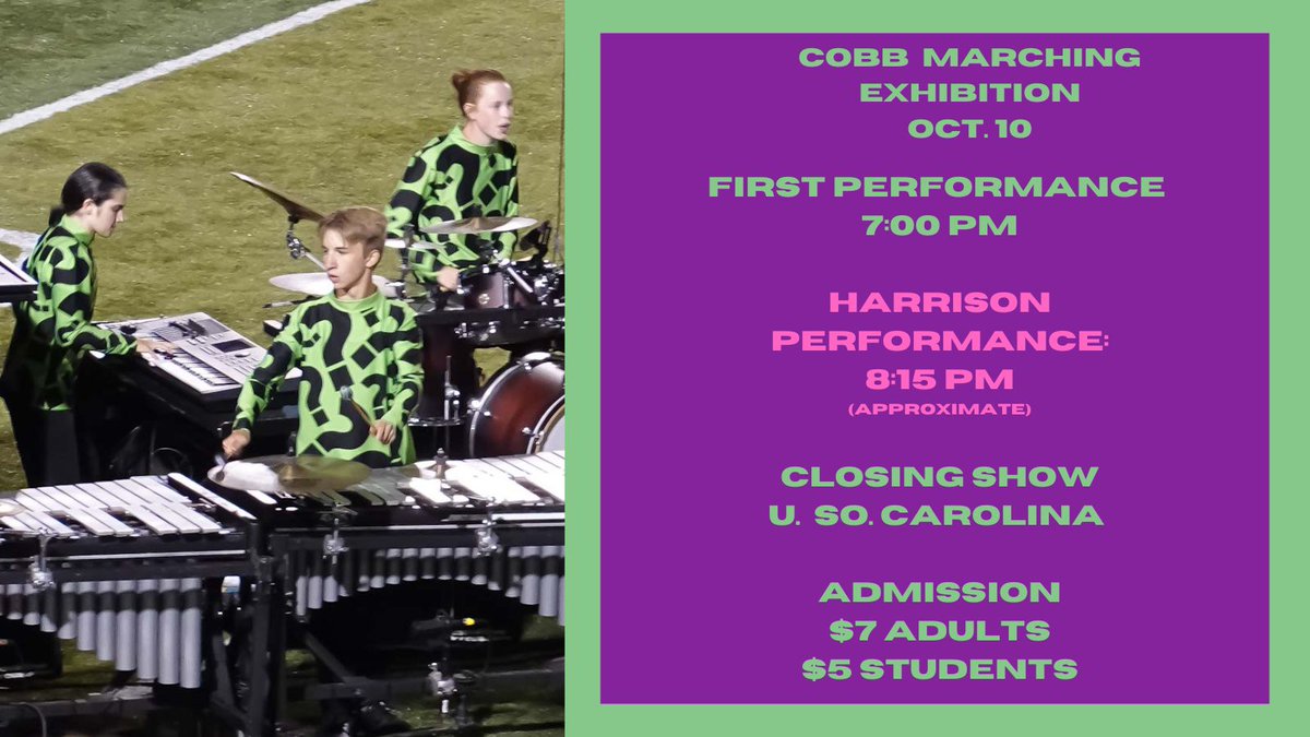 You can catch the next performance of the band's award winning Midnight In Gotham show at the Cobb Marching Exhibition tonight.  Tix: gofan.co/app/events/693…
#BandLife #HoyaSaxa #HarrisonBands @hoyaprincipal
