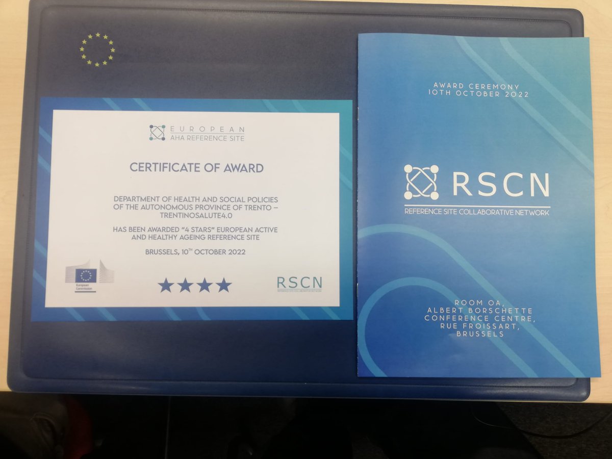 ProvinciaTrento's tweet photo. Invecchiamento attivo: TrentinoSalute4.0 premiato con il massimo dei voti come Reference Site dell'EIP AHA. Assegnate oggi dalla UE a Bruxelles quattro stelle. "Un premio che ci rende orgogliosi" così l'assessore @segnanastefani1 
@ApssTn @Trentinosalute
👉https://t.co/mT8OgS5hx3 https://t.co/X9bVTjSzBP