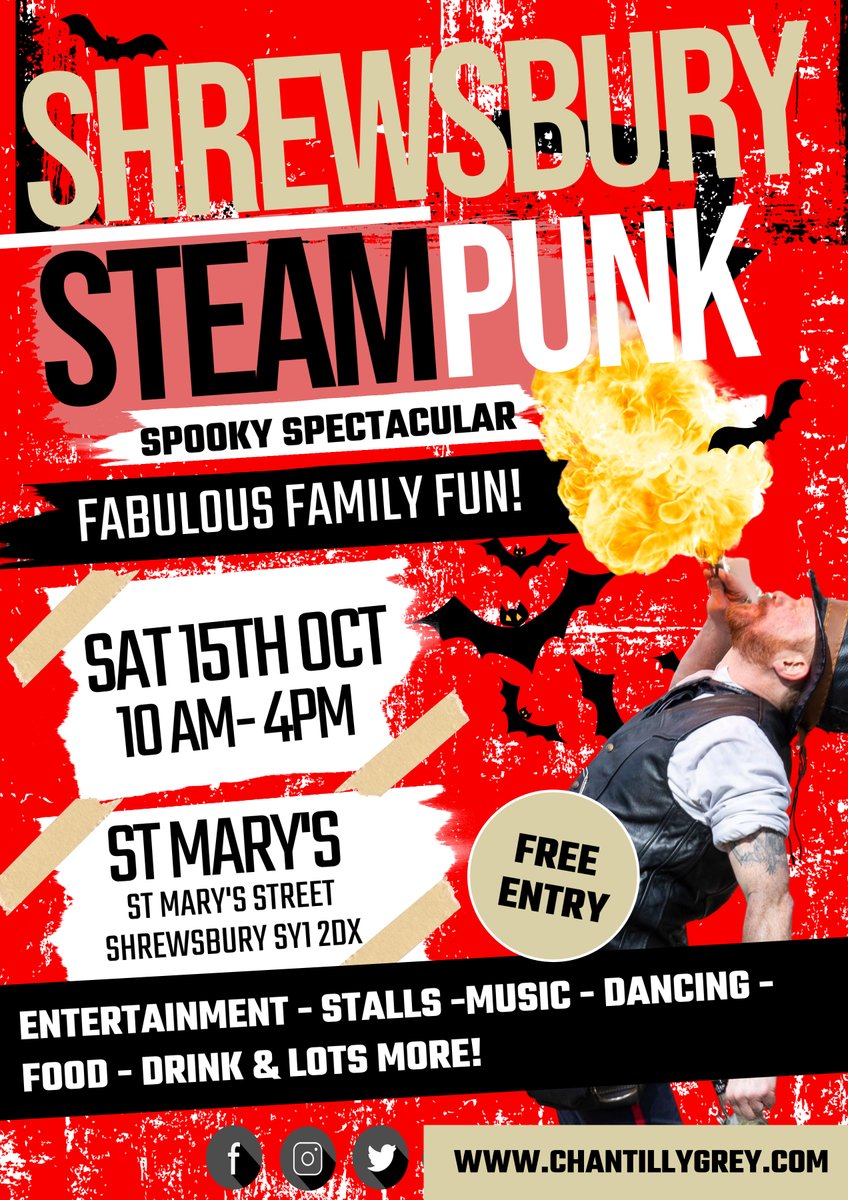 Shrewsbury Steampunk 'Spooky' Spectacular 
Sat 15th Oct <a href="/sy1stmarys/">SY1StMary's</a> #shrewsbury #halloweenevents #familyfun
