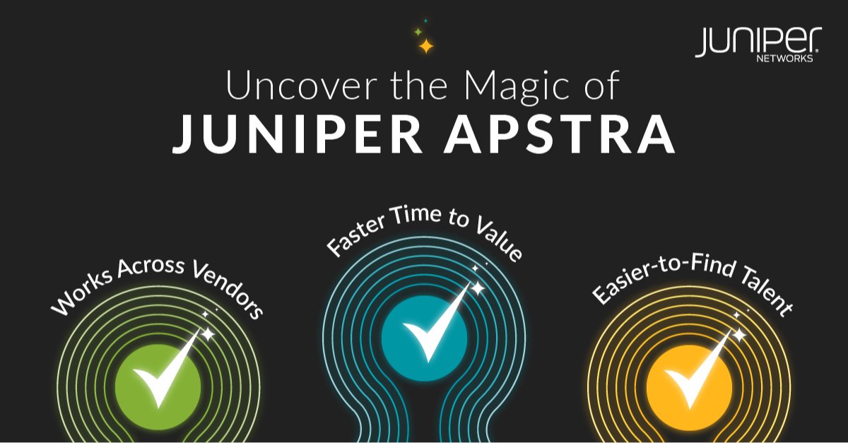 .@JuniperNetworks can now bring Apstra reliability, speed and agility to any #DataCenter. With Apstra Freeform Reference Designs, supports any topology, any protocol and any network design – even domains outside the data center. Learn more! juni.pr/3VhQCJ2