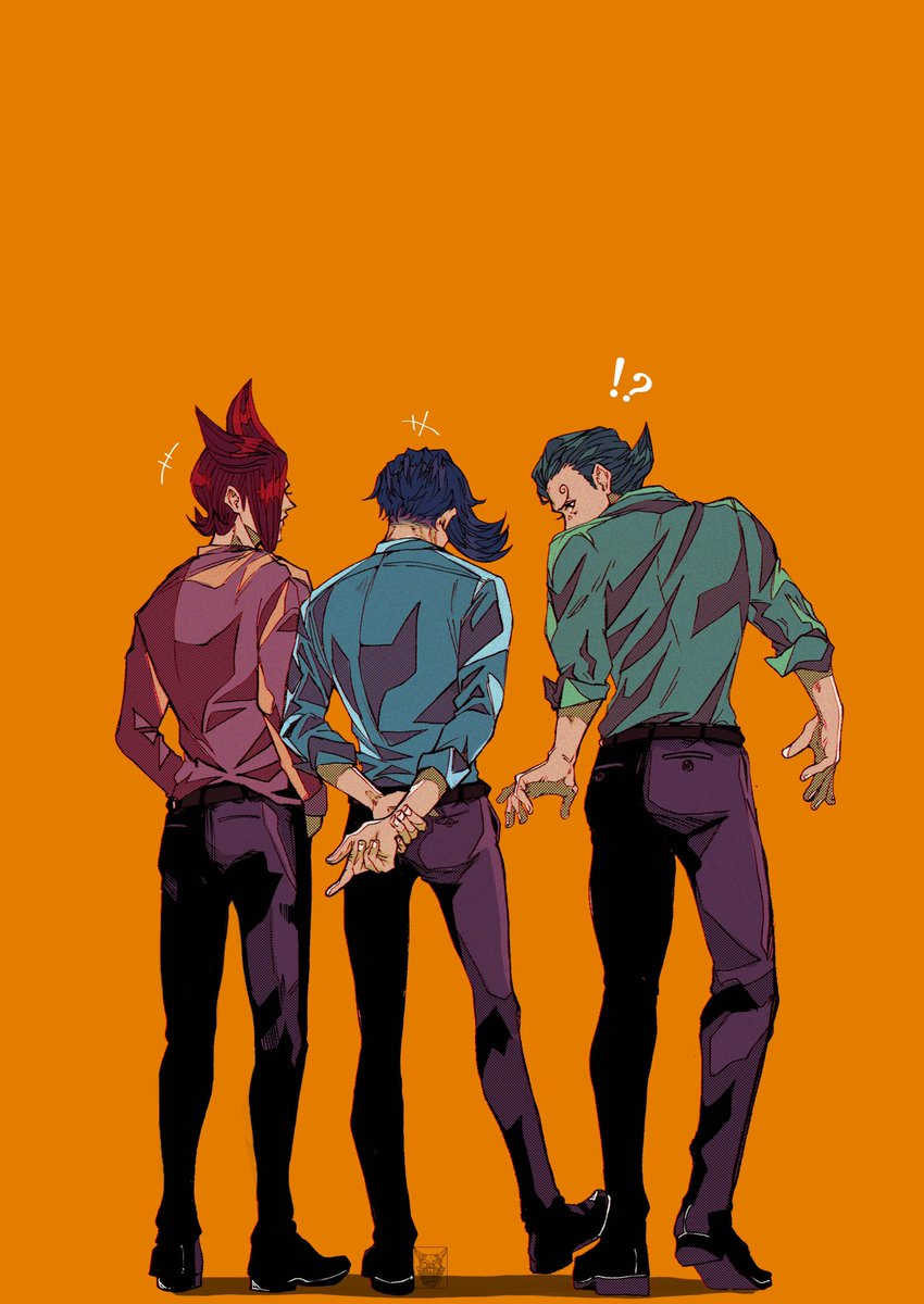 multiple boys male focus arms behind back shirt pants purple shirt 3boys  illustration images