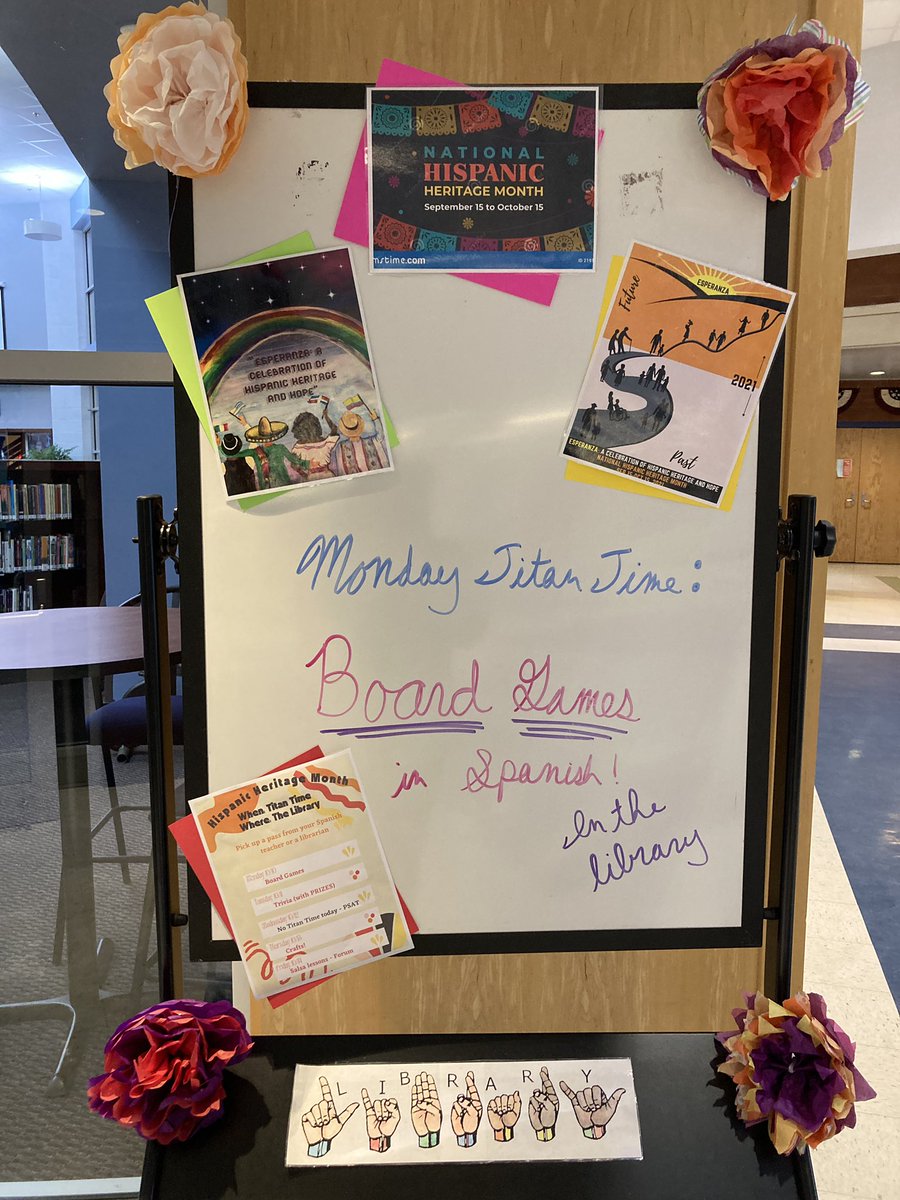 McGrawML's tweet photo. Fun in the @CosbyLibrary today celebrating #HispanicHeritageMonth playing Guess Who? games in Spanish with @WL_Cosby! Come join in the fun all week long during Titan time! Tomorrow is Hispanic Heritage Month Trivia with Señor Lanigan. #WeAreCosby https://t.co/eRFol8UdOi