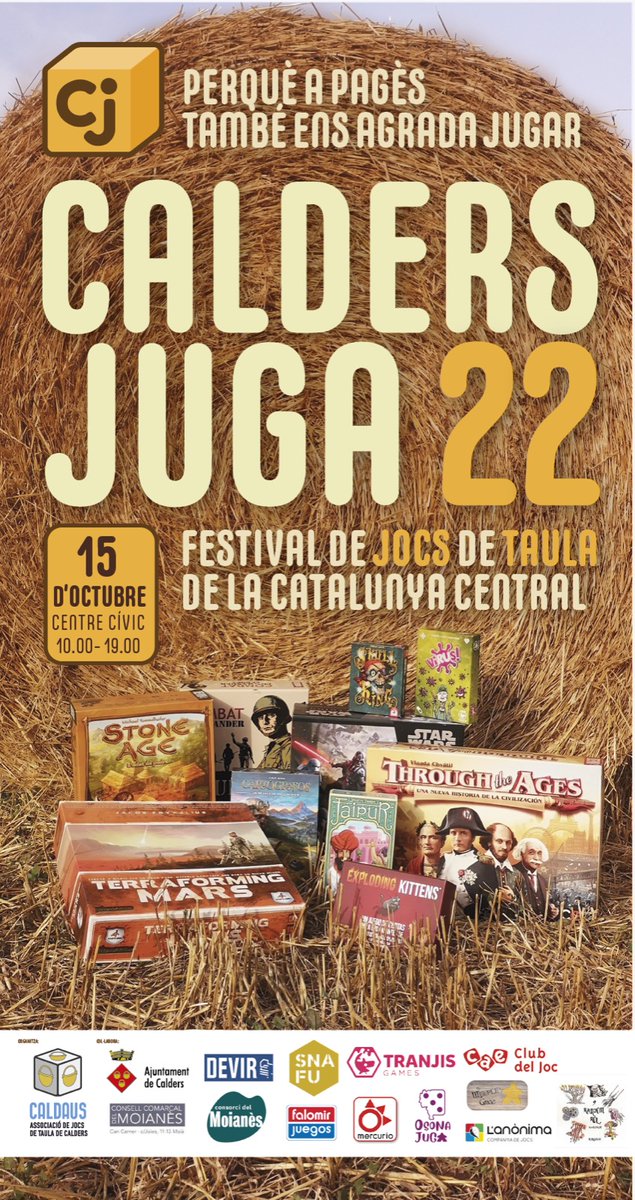 📢#Calders juga 22 - Festival de jocs de taula de la Catalunya Central, perquè a pagès també ens agrada jugar! <a href="/caldaus/">Caldaus</a>
 
🗓️15 d'octubre
🟡Centre Cívic de Calders
🕧de 10 del matí a 7 de la tarda

Tota la informació a 👉caldaus.cat