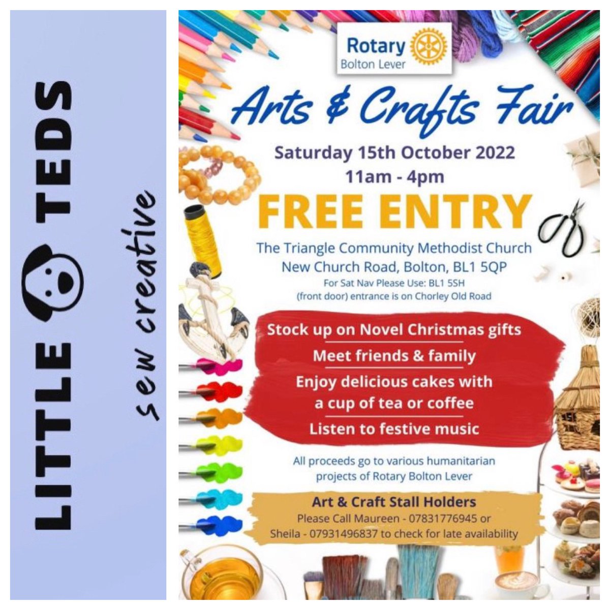 Little Teds will be at the Triangle Community Methodist Church in Bolton this Saturday, 11am-4pm. If you’re in the area pop by and make a start on your Christmas shopping! #littletedssc #craft #sewing #creative #handmadeuk #giftideas #memorybear #dogbandana #cushions #christmas