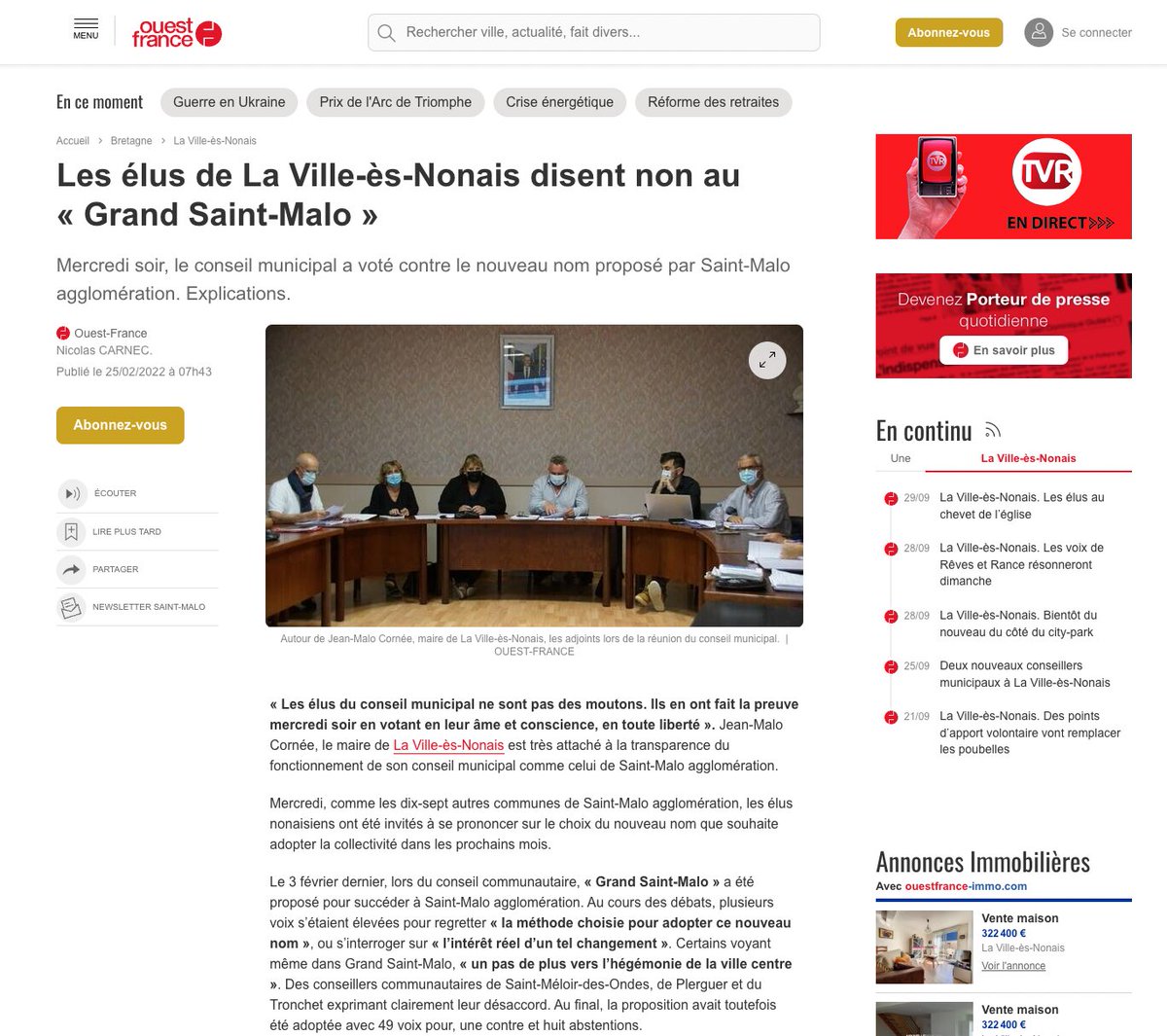 🟠 Saisi à propos du compte rendu d’un conseil municipal en Ille-et-Vilaine publié par <a href="/OuestFrance/">Ouest-France</a>, il considère que certaines des règles déontologiques concernées n’ont pas été respectées et déclare la saisine partiellement fondée. L’avis complet 👉 cdjm.org/avis-22-044