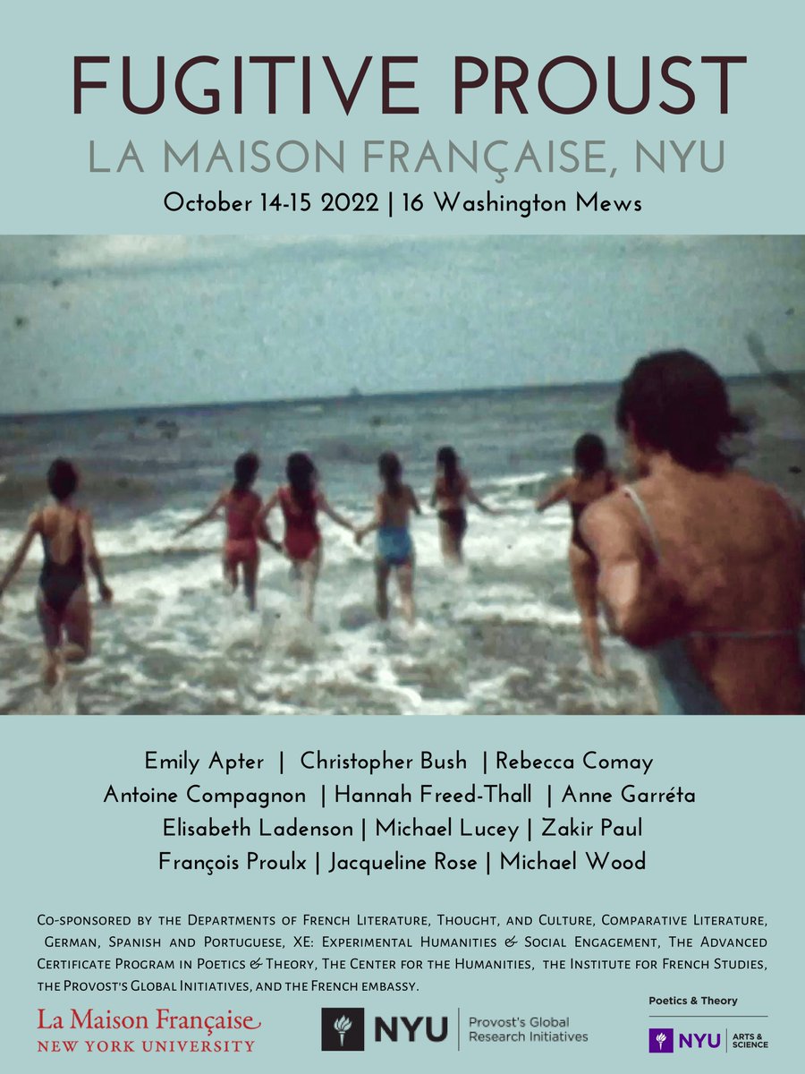 NYU Comp Lit (@nyucomplit) on Twitter photo This Friday & Saturday, October 14th & 15th, NYU Comp Lit will host Fugitive #Proust - an international conference at the Maison Française! Check out the program and join us in-person or online: bit.ly/3rKnVXs <a href="/LaMaisonFr_NYU/">Maison Française NYU</a> This Friday & Saturday, October 14th & 15th, NYU Comp Lit will host Fugitive #Proust - an international conference at the Maison Française! Check out the program and join us in-person or online: bit.ly/3rKnVXs <a href="/LaMaisonFr_NYU/">Maison Française NYU</a>