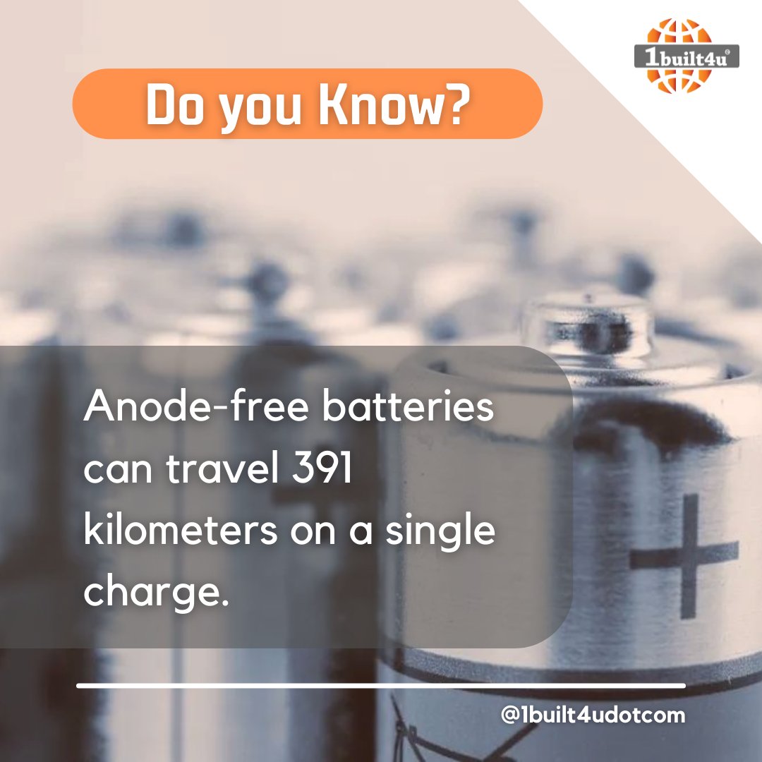 1built4udotcom's tweet photo. Do you Know?

Anode-free batteries can travel 391 kilometers on a single charge.

#1built4u #1built4udotcom #doyouknow #techfacts #anode #batteries #anodefree #dailyfacts #science https://t.co/CuPSOwZbuO