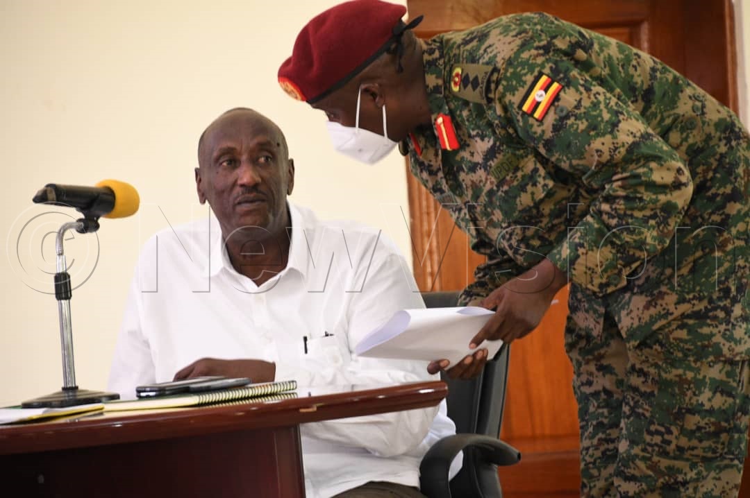 Moments: Col @MKAMUGIRA1 the MA to Gen @mkainerugaba having a quick interaction with the Chief Coordinator @OWC_ug Gen(Rtd) Caleb Akandwanaho earlier today at Bombo Army Barracks as Gen Muhoozi Kainerugaba was decorated a 4-Star General. #CongsGenMK #MK2026 ,Strong together