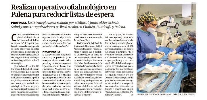 SSDelReloncavi's tweet photo. En su edición de hoy, diario El Llanquihue destaca el operativo oftalmológico que se realiza en la provincia de Palena para reducir la lista de espera de consulta y quirúrgica en el territorio. https://t.co/Knp3oRconK