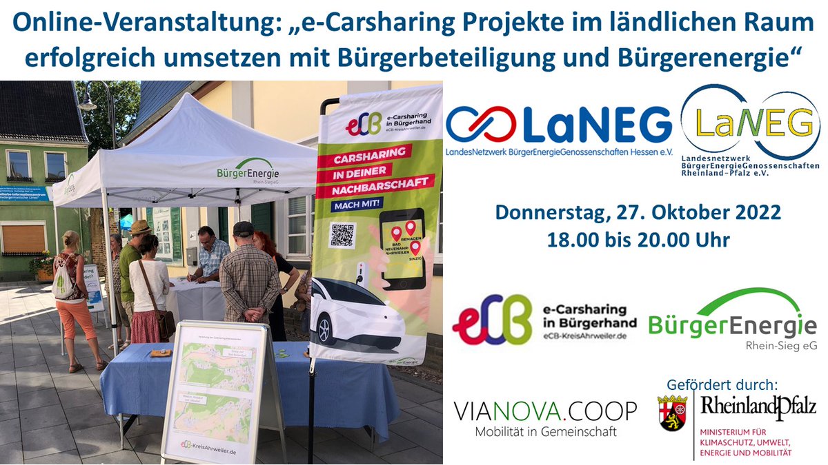 Meldet euch jetzt an zu unserem Online-Workshop: "e-Carsharing Projekte im ländlichen Raum erfolgreich umsetzen mit Bürgerbeteiligung und Bürgerenergie" us02web.zoom.us/meeting/regist…  

<a href="/UmweltRLP/">Klimaschutzministerium RLP</a> <a href="/VianovaCoop/">Vianova eG 👨‍👩‍👧‍👦‍👩‍👩‍👧‍👦👨‍👨‍👧🚙🔌⚡️☀️</a> <a href="/_Genossenschaft/">DGRV</a> <a href="/geno_verband/">Genoverband</a> #Buergerenergie #Mobilitätswende #SolAHRtal